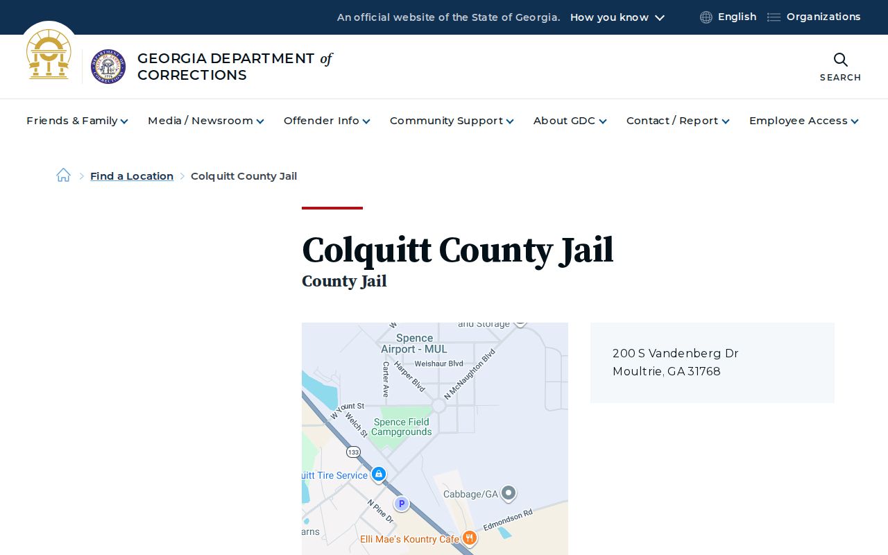 Official Georgia listing for Colquitt County Jail