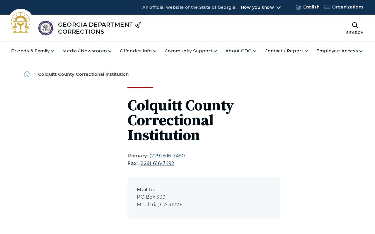 GDC contact listing for Colquitt County Correctional Institution