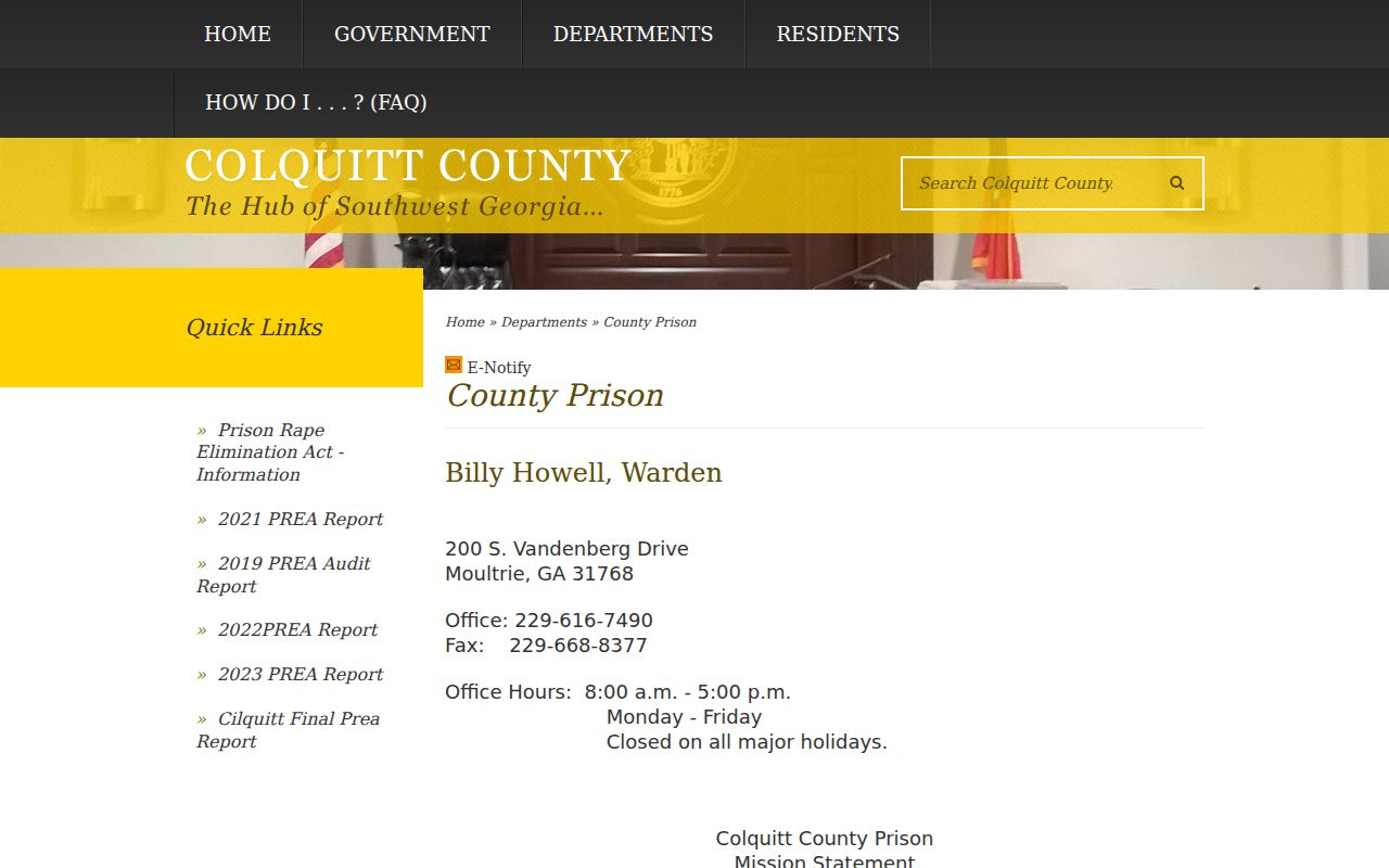 Official Colquitt County Prison page