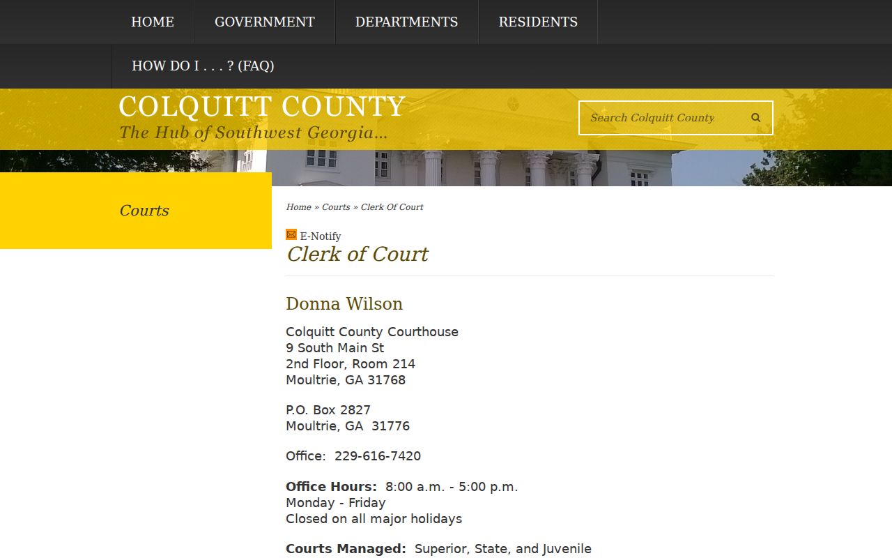 Colquitt County criminal history Clerk of Court access