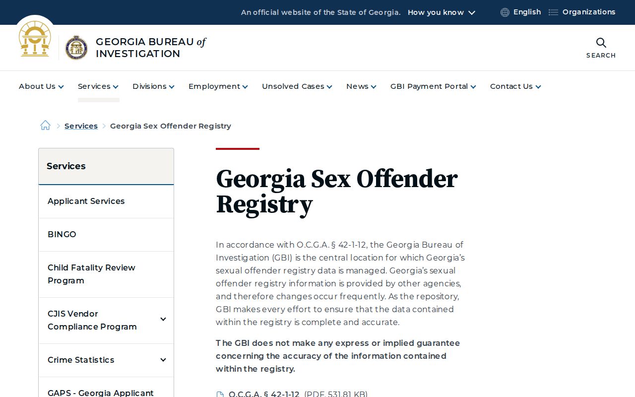 Colquitt County sex offender lookup Georgia registry landing page